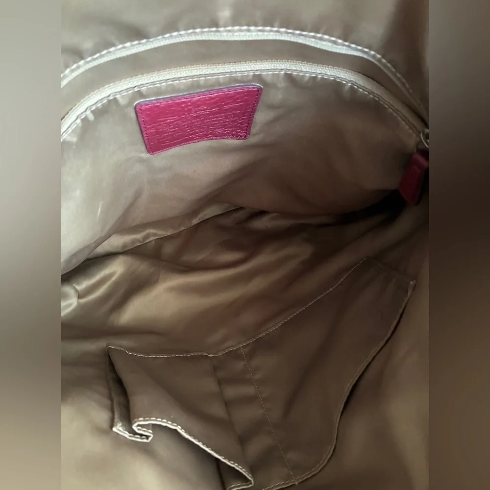Coach Beige Signature Canvas Tote with Cherry Trim